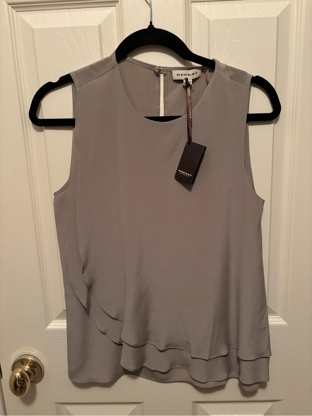Repeat Sleeveless Layered Hem Tank — Light Gray